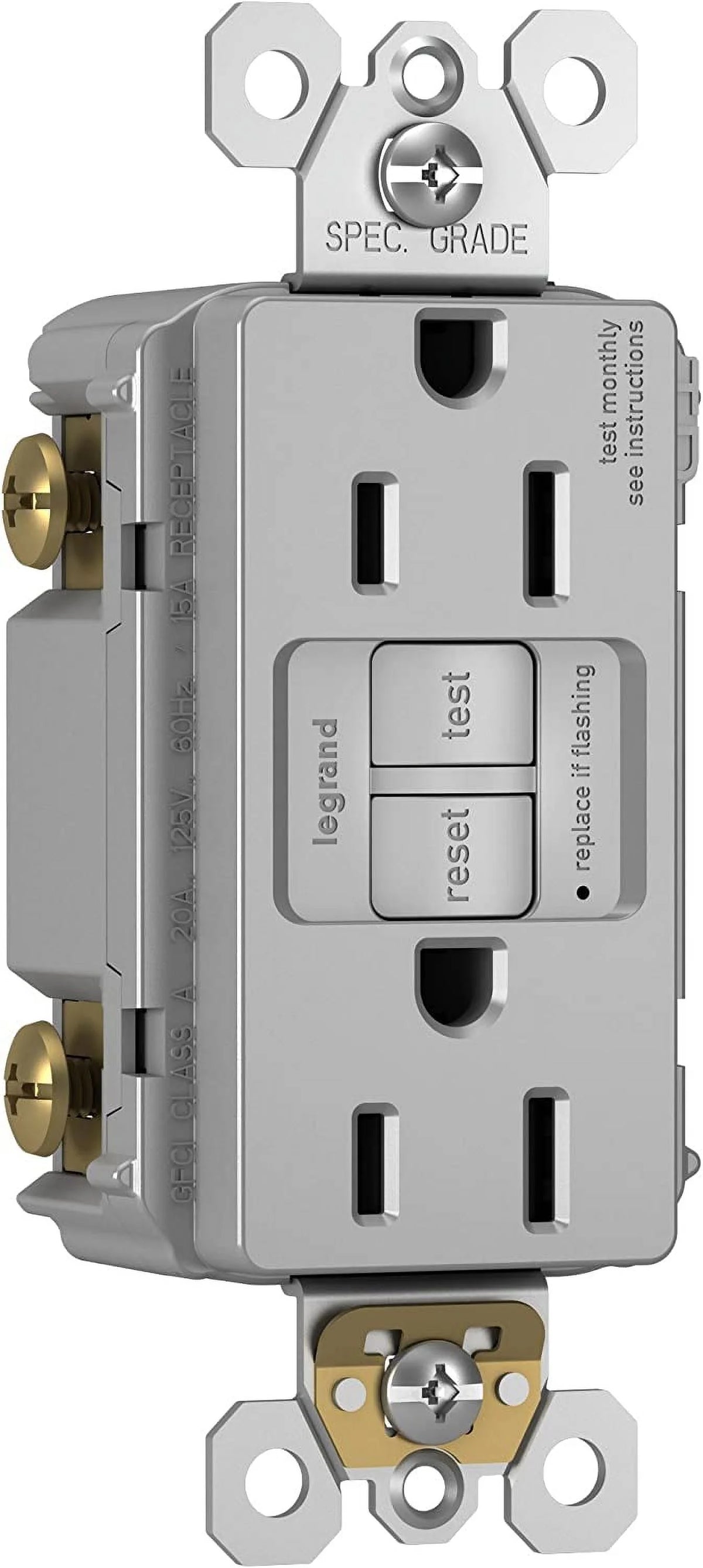 Gray 15 Amp 125 Volt Self-Test GFCI Outlet V80869