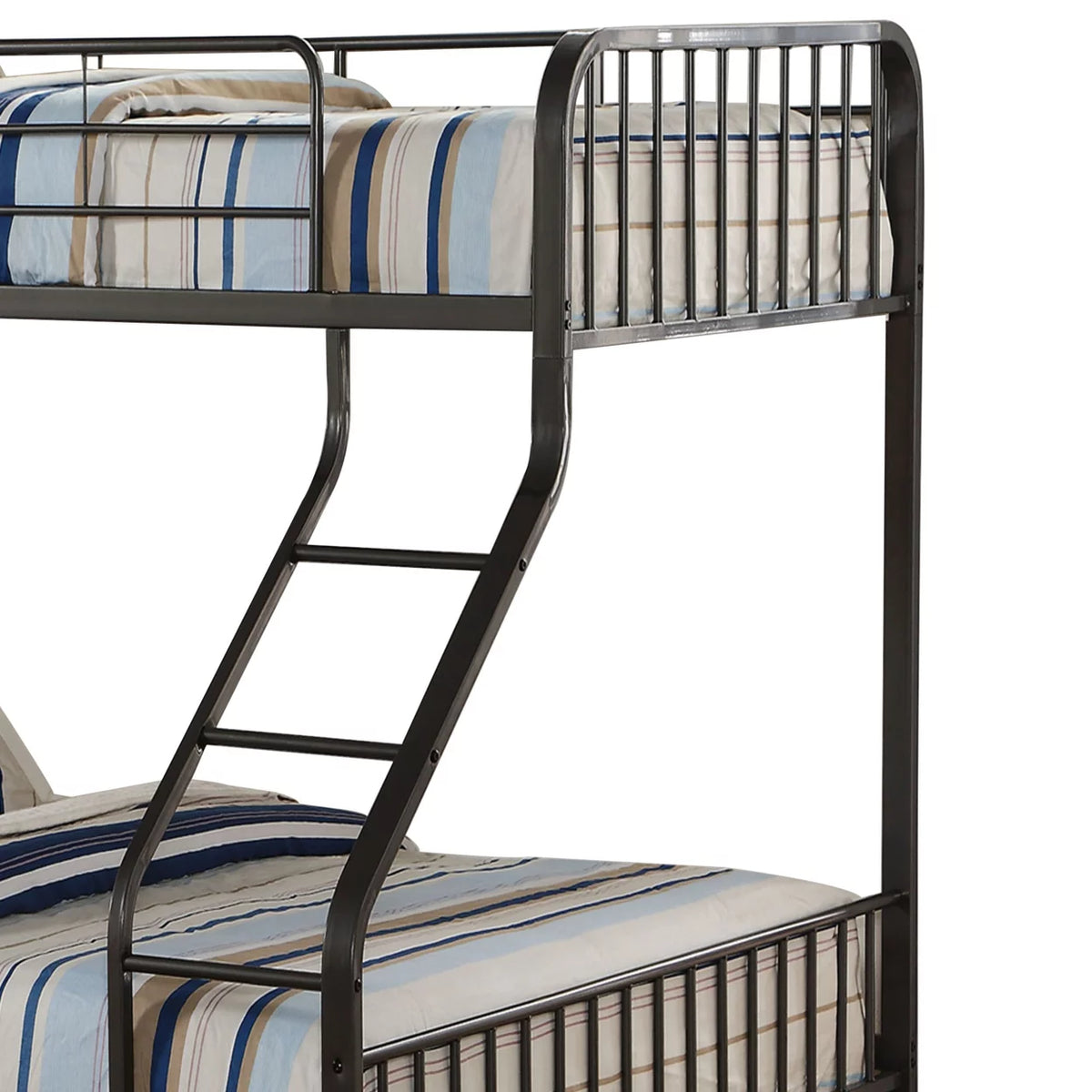 Twin over Queen Size Metal Bunk Bed with Guardrail and Ladder Q5925