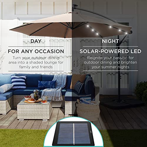 10ft Solar LED Offset Hanging Patio Umbrella with Easy Tilt Adjustment, Polyester Shade, 8 Ribs - Black T99472