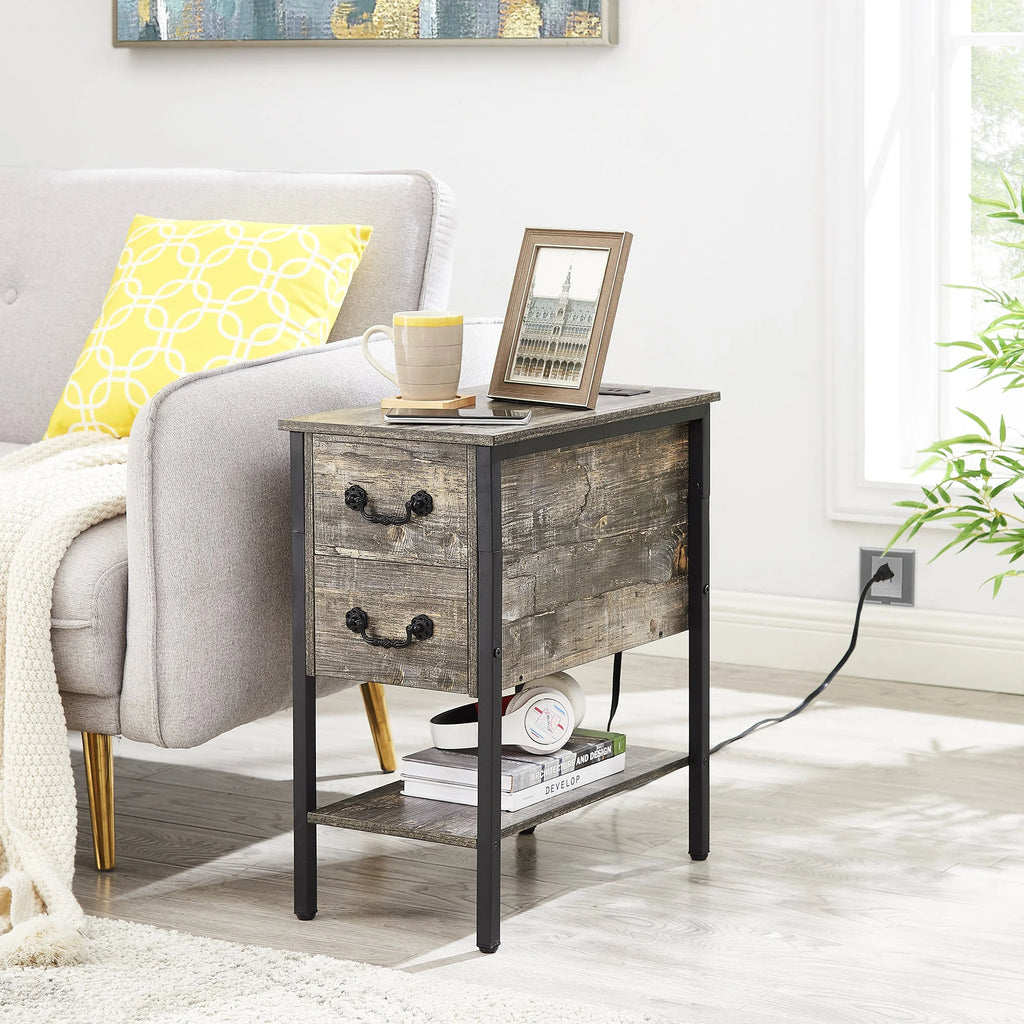 Oak Gray 2 Drawer Nightstand with Charging Station F599002