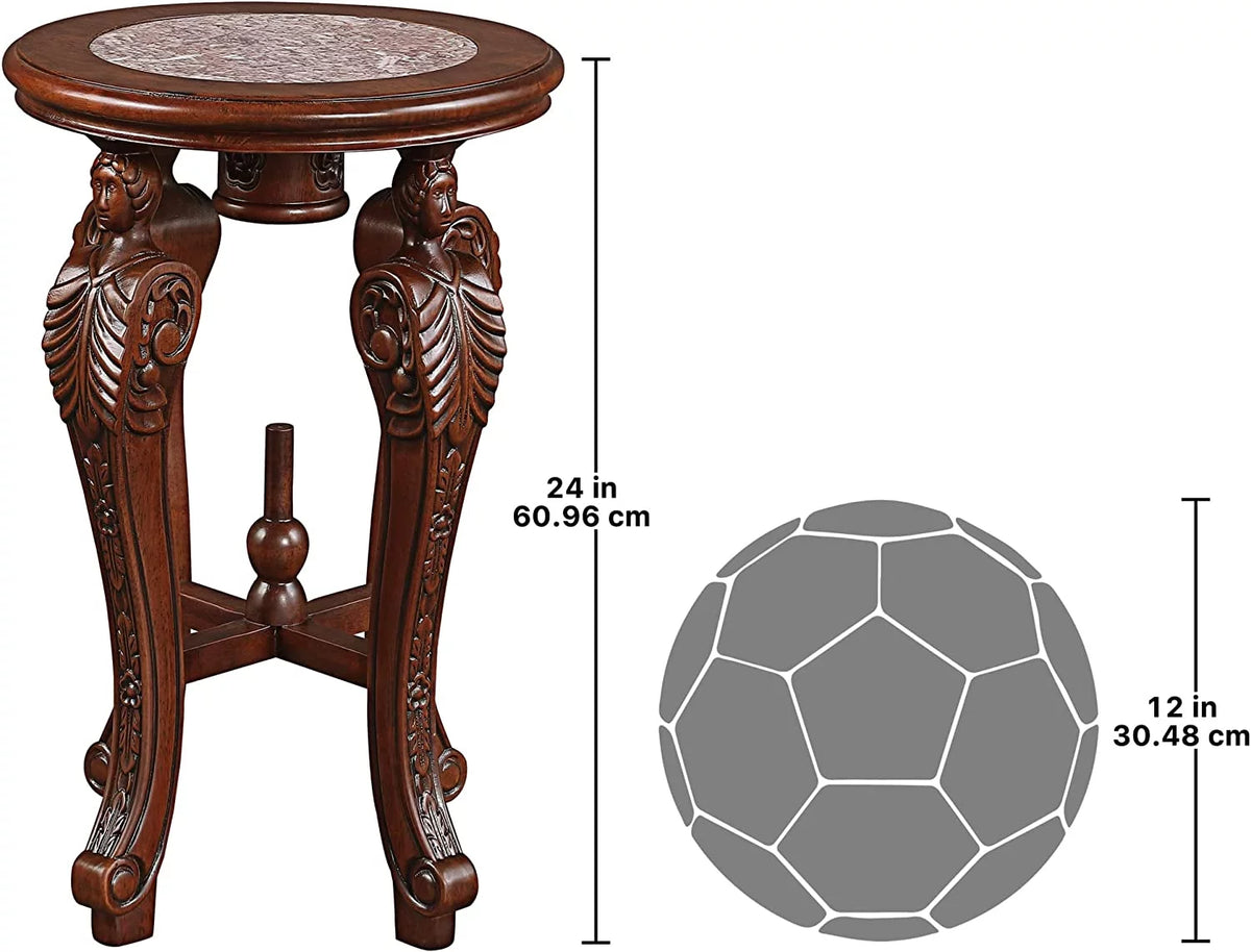 Marble-Topped Hardwood Pedestal Table I768