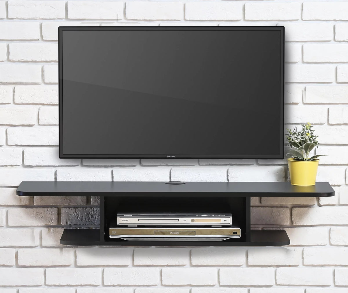 Black Wall Mounted Floating TV Shelf Media Console D580149