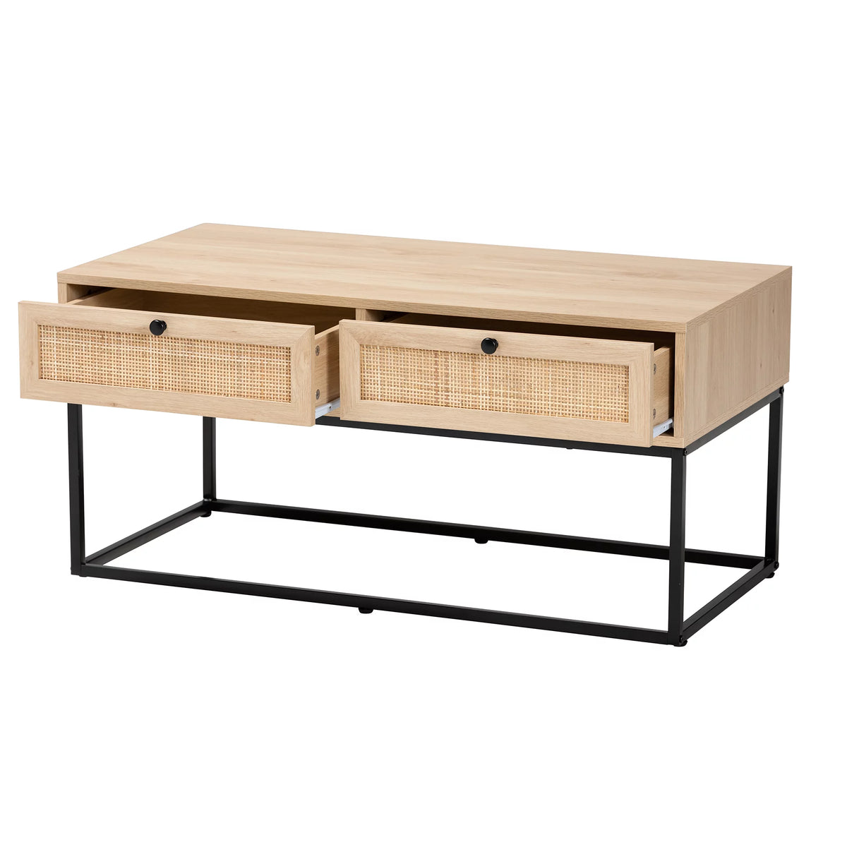 Natural Brown Wood and Rattan 2-Drawer Coffee Table G166