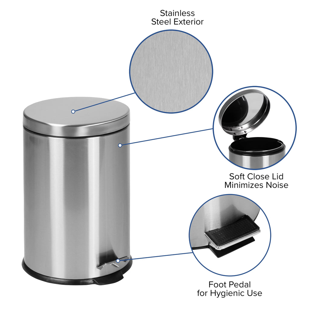 Round Stainless Steel Soft Close Step Trash Can 5.3 Gallons G659001