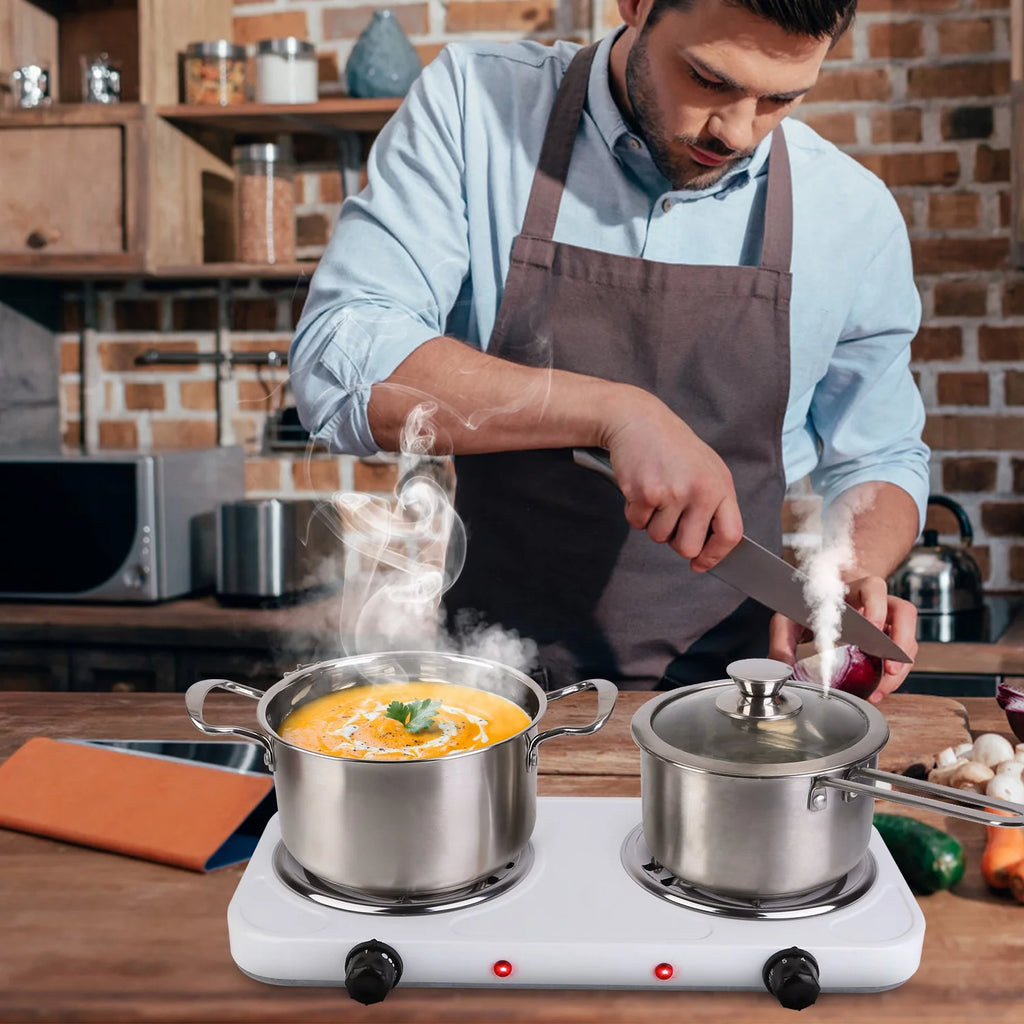 2000W Portable Electric Double Burner White H748626