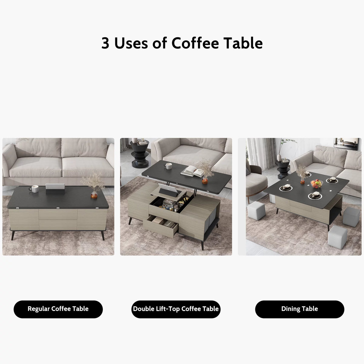 5 Pieces Lift Top Coffee Table Set with Storage D184141