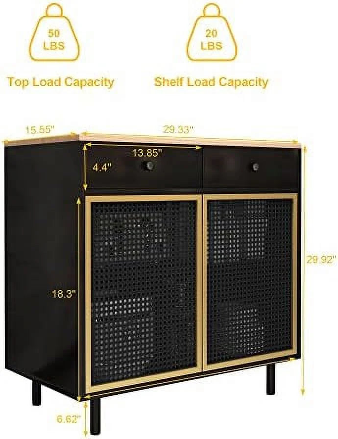 Modern Iron Rattan Buffet Sideboard Cabinet Set of 2 T286568
