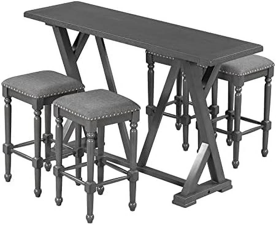 5-Piece Wood Console Table Set with 4 Stools L779