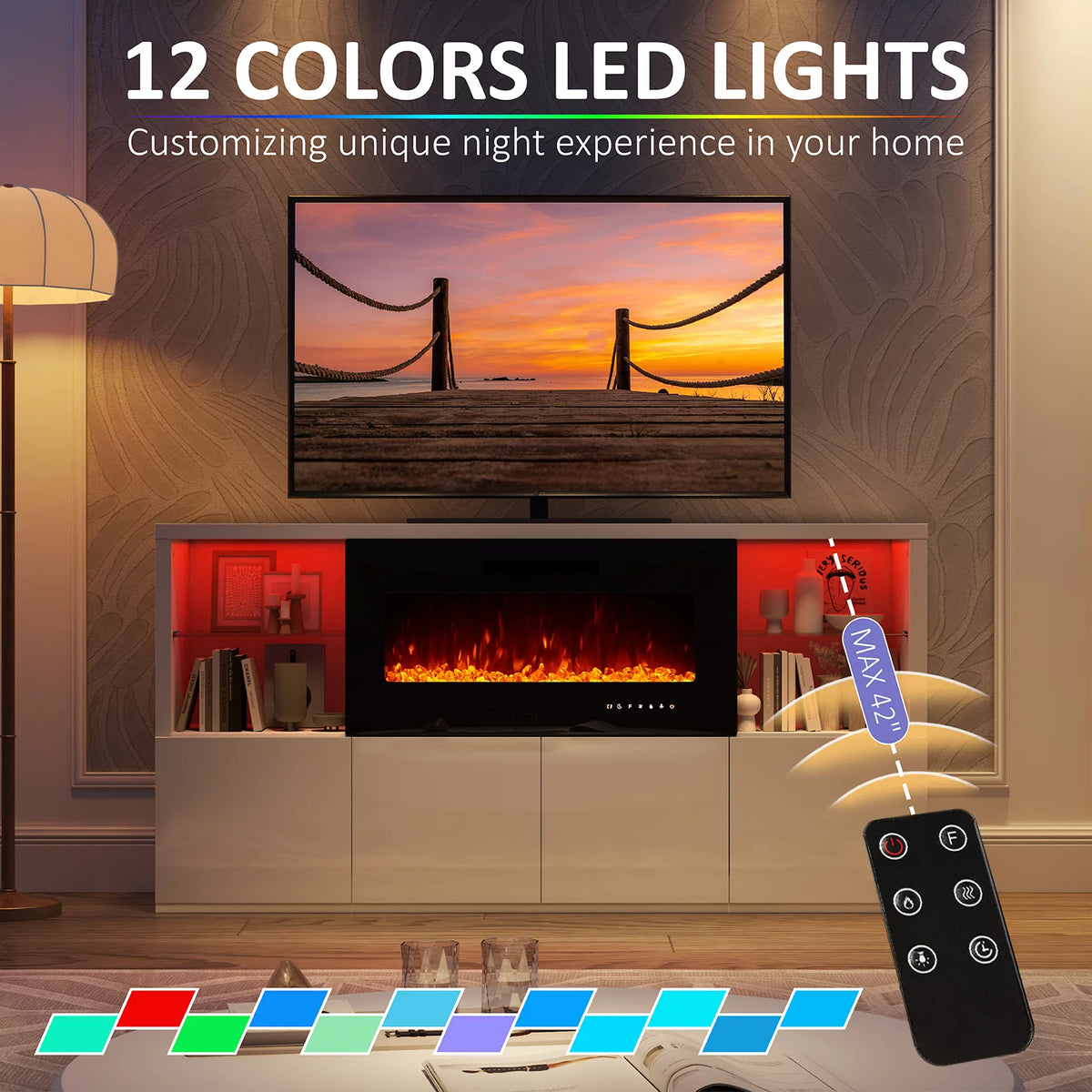 White Electric Fireplace TV Stand up to 75" F427