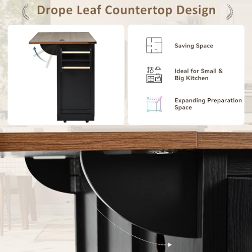 Black Rolling Kitchen Island with Drop Leaf L891