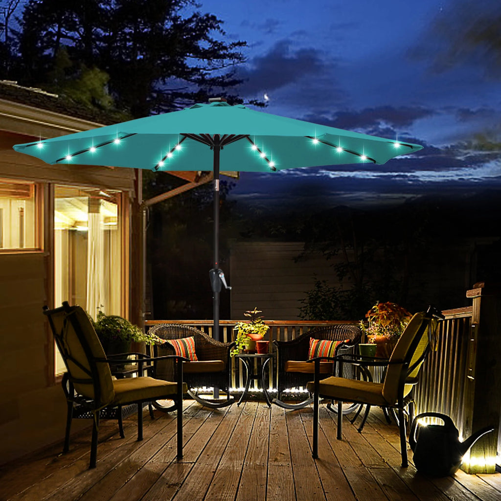 10.5ft Solar LED Patio Umbrella with Tilt and Crank T821