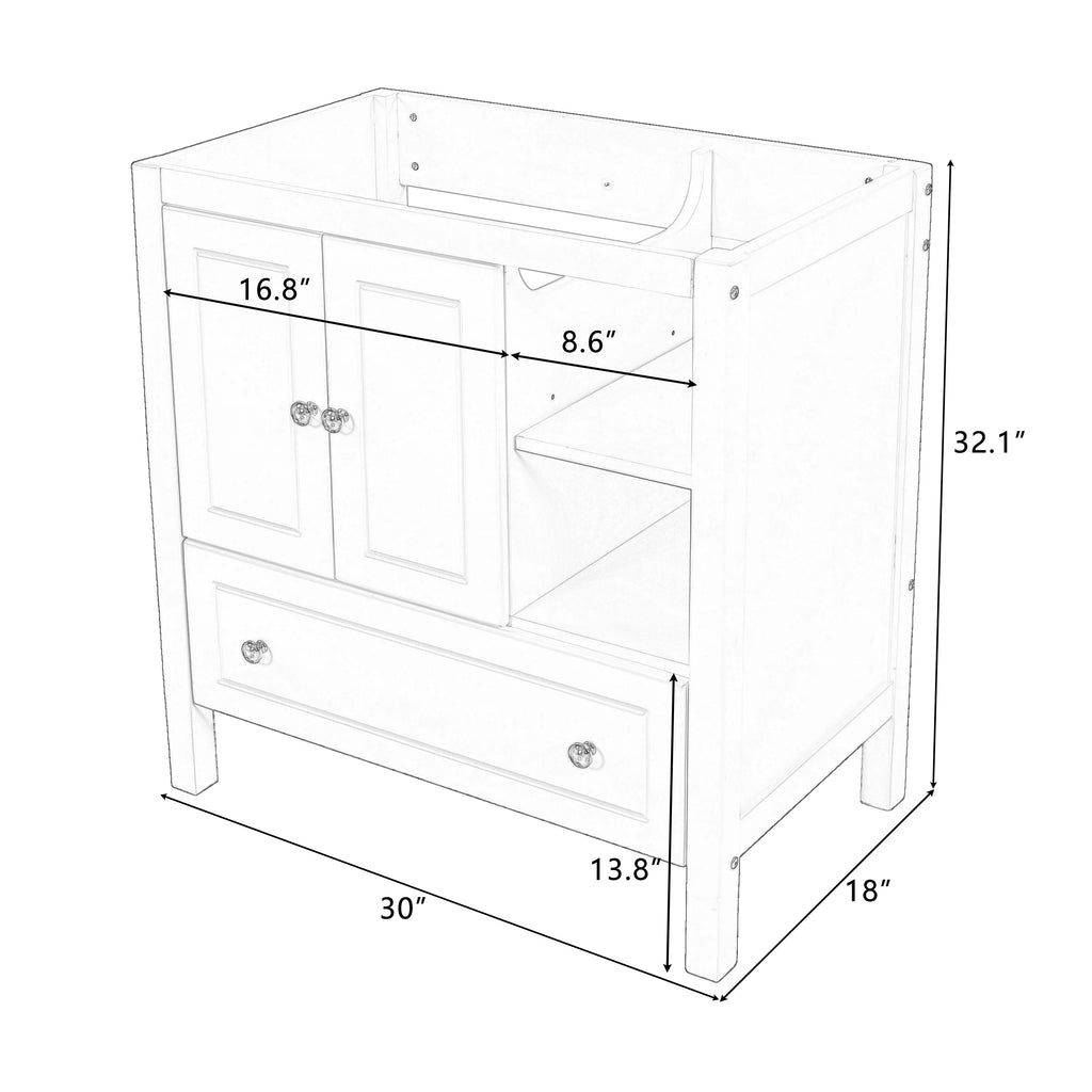 Grey 30" Wood Bathroom Vanity Base with Doors and Shelf K79371