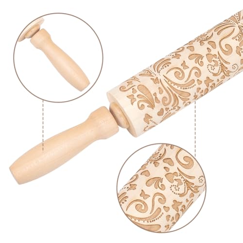 Darker 3D Flower Rattan 35cm Embossed Wooden Rolling Pin V5894