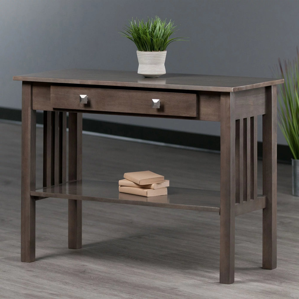 40" Oyster Gray and Silver Contemporary Solid Console Table V4808