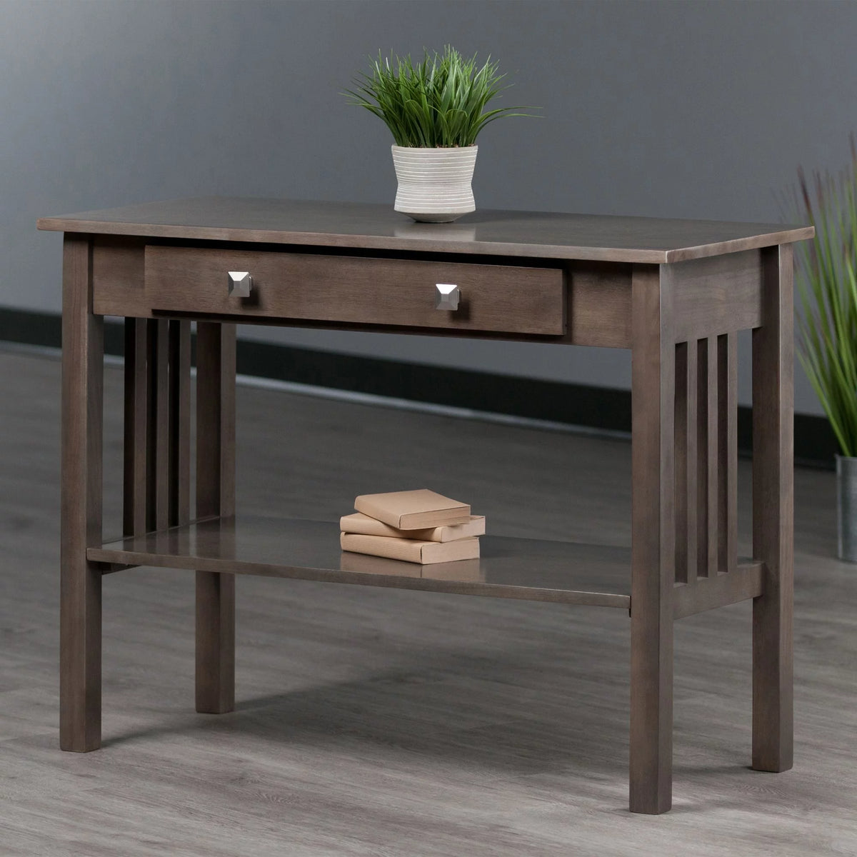 40" Oyster Gray and Silver Contemporary Solid Console Table V4808