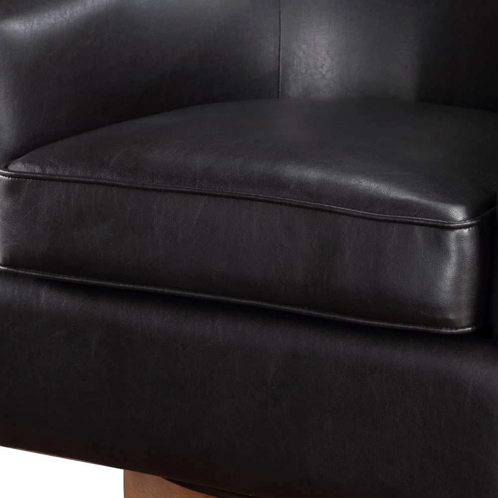 Brown Faux Leather Wood Base Swivel Chair C5549