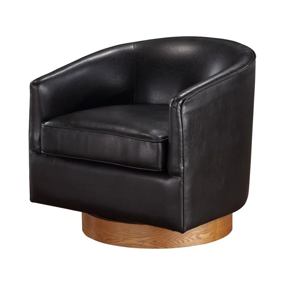 Brown Faux Leather Wood Base Swivel Chair C5549
