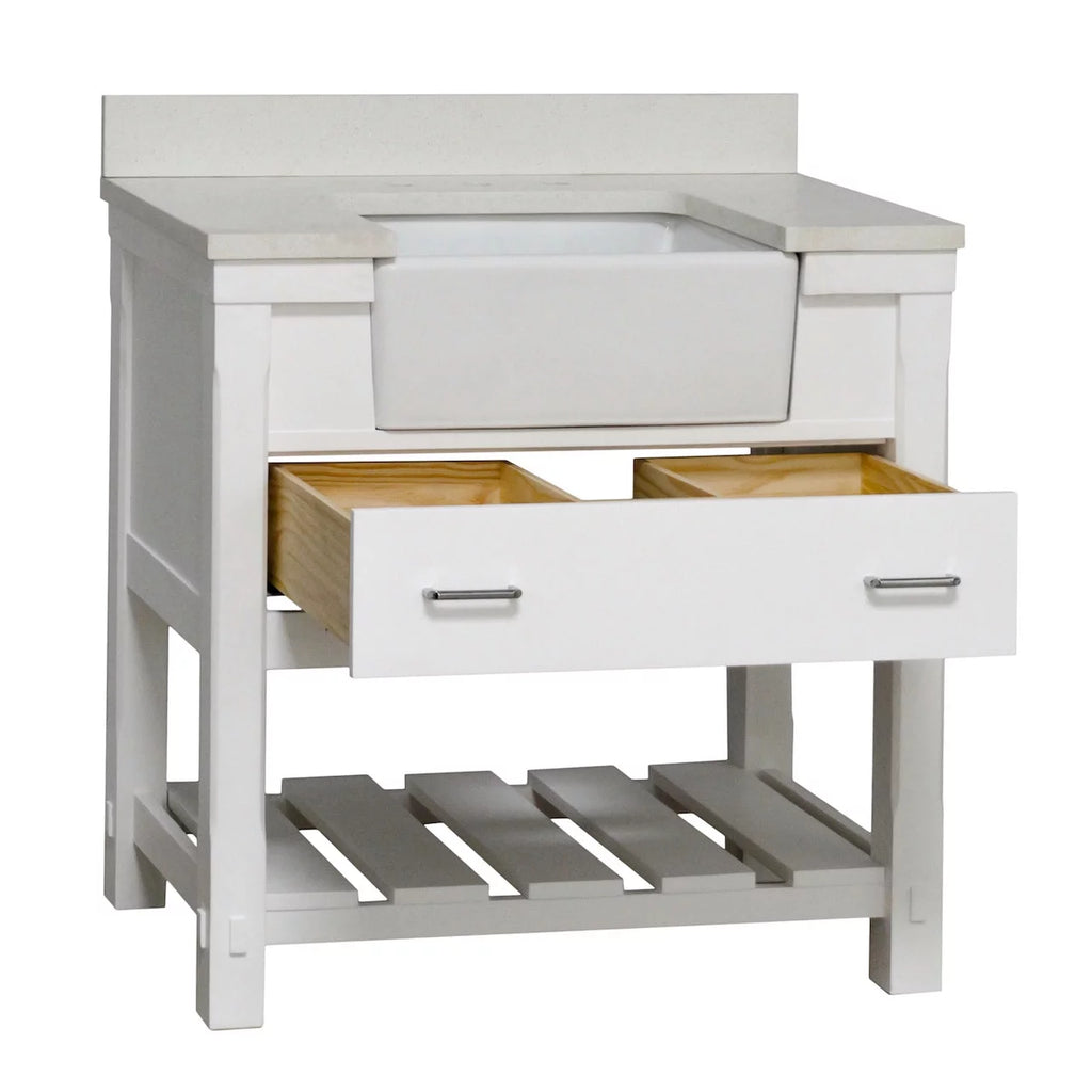36" Bathroom Vanity with White Cabinet and Quartz Top S9858