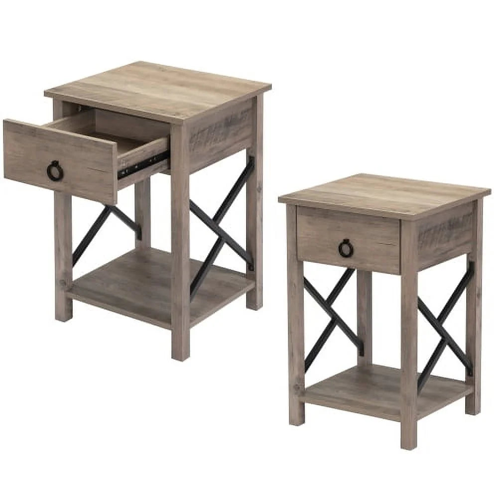 Set of 2 Wood Nightstand with Drawer K131