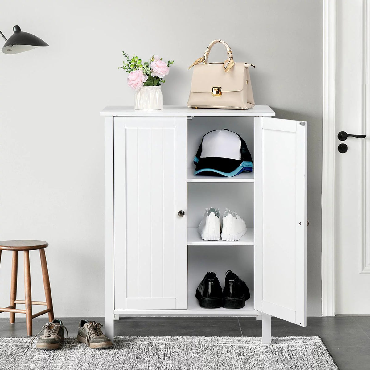 White Free Standing Wooden Shoe Storage Cabinet R888