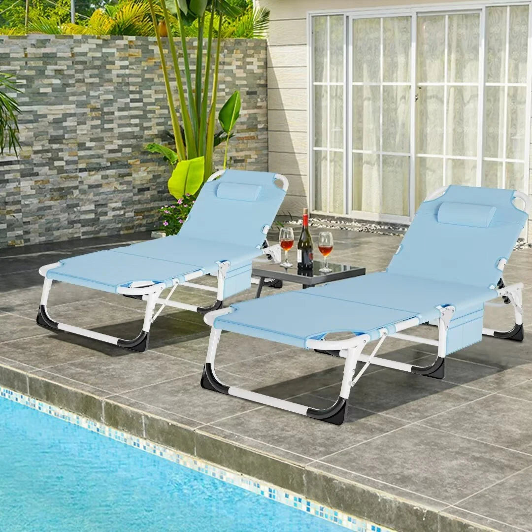 Adjustable 5-Position Folding Chaise Lounge Chair with Mattress and Pillow E365472