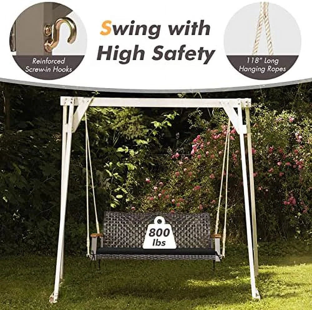 2-Seat Rattan Wicker Swing Chair with Seat Cushion X441