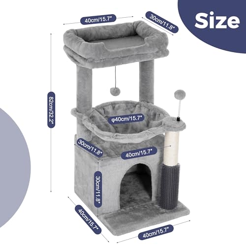 32 Inches Gray Cat Tree with Hammock and Scratching Post N431454