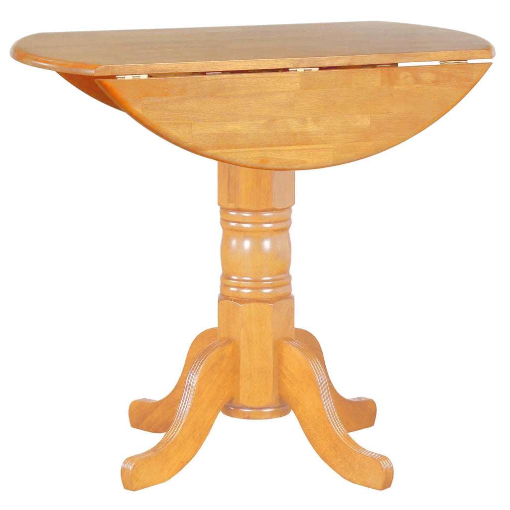 42 in. Round Extendable Light Oak Wood Drop Leaf Dining Table R86429