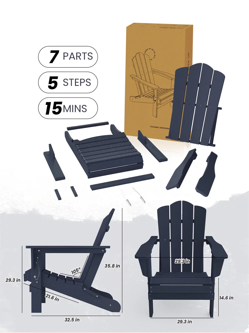 Folding Adirondack Chair Blue D224994