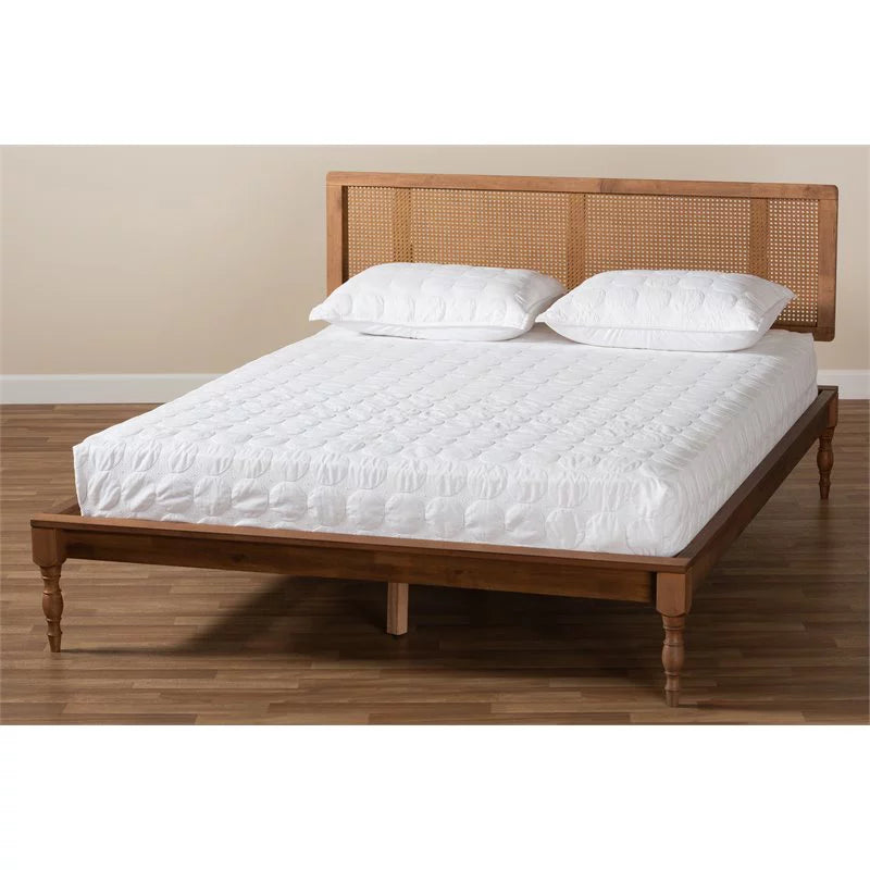 Full Size Wood Rattan Platform Bed B694586