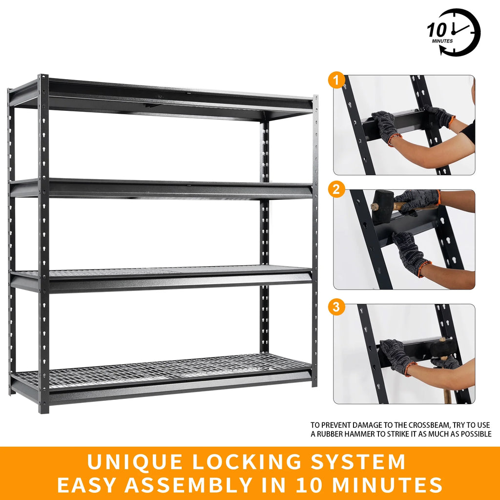 4-Tier Black Metal Heavy Duty Adjustable Shelving Unit C37633
