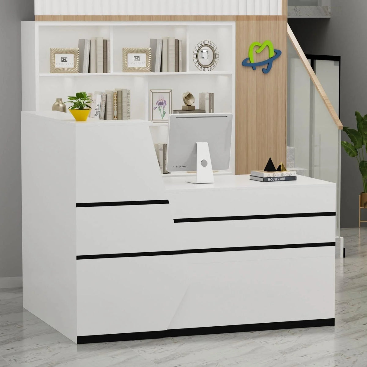 L-Shaped Black Reception Desk S986