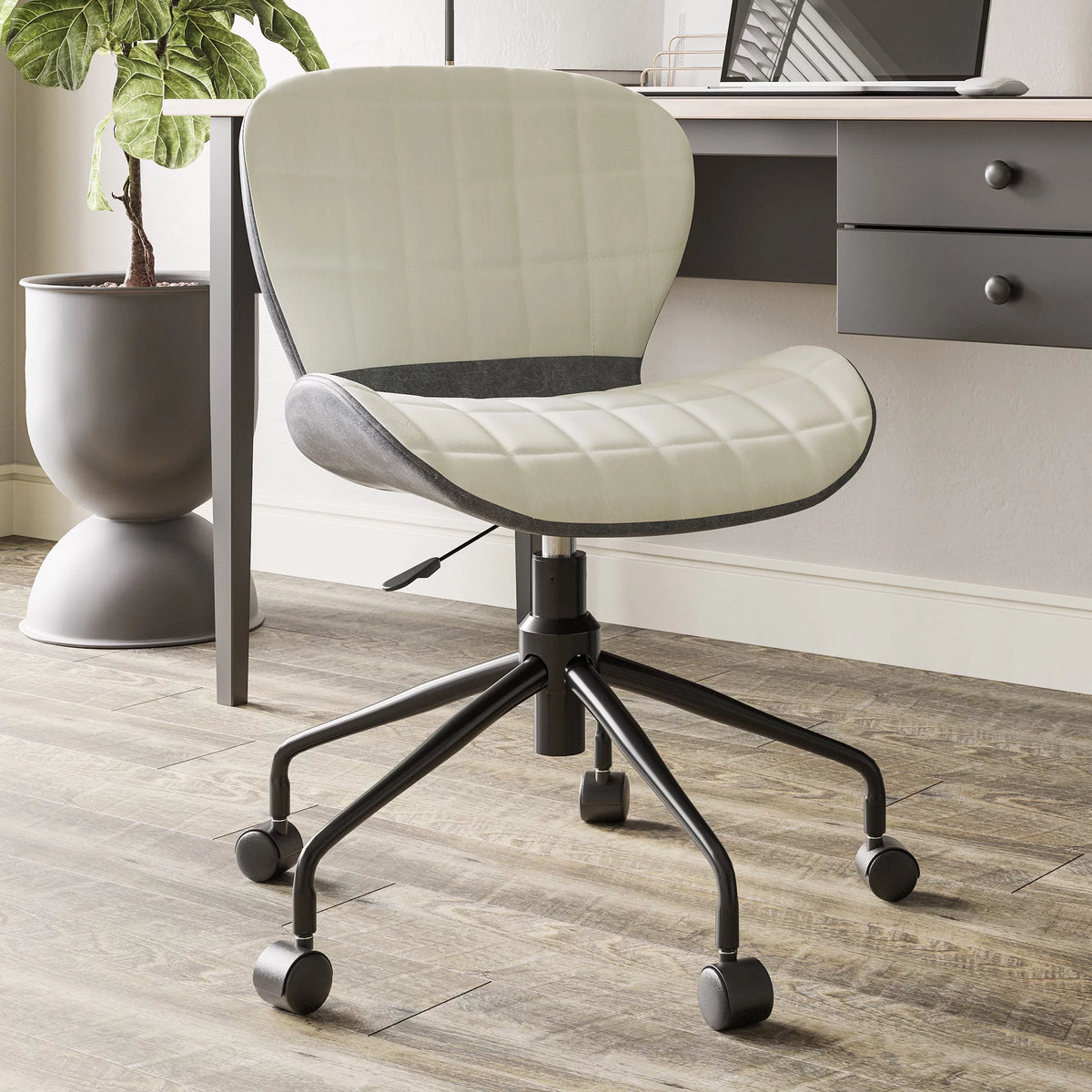 Upholstered Linen Desk Chair with Swivel Wheels H5743