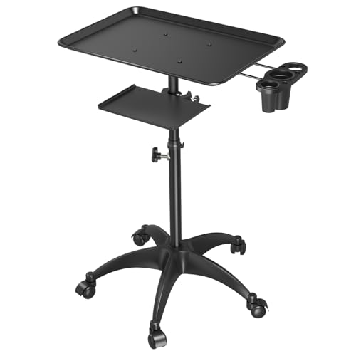 Black Adjustable Height Aluminum Salon Tray Cart with Wheels W5752