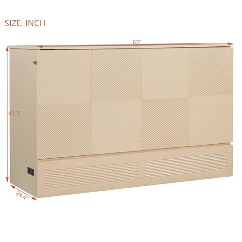 Queen Size White Wood Murphy Bed Cabinet with Storage Drawer U2845