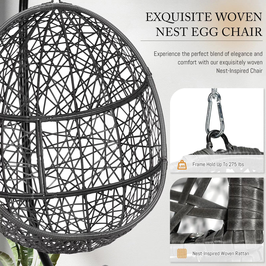Oversized Black Hanging Swing Egg Chair with Stand T763