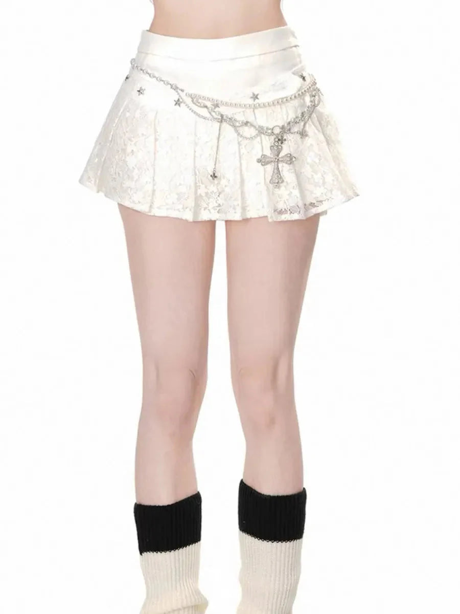 Lace Pleated Mini Skirt E72748