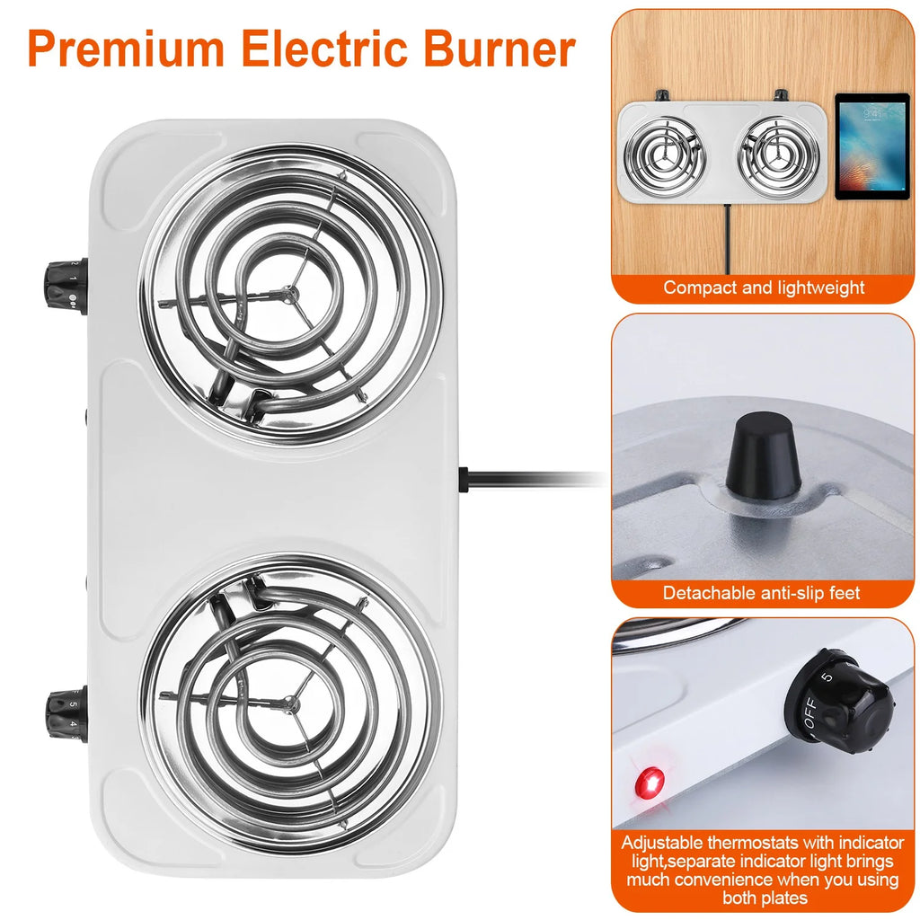 2000W Portable Electric Double Burner White H748626