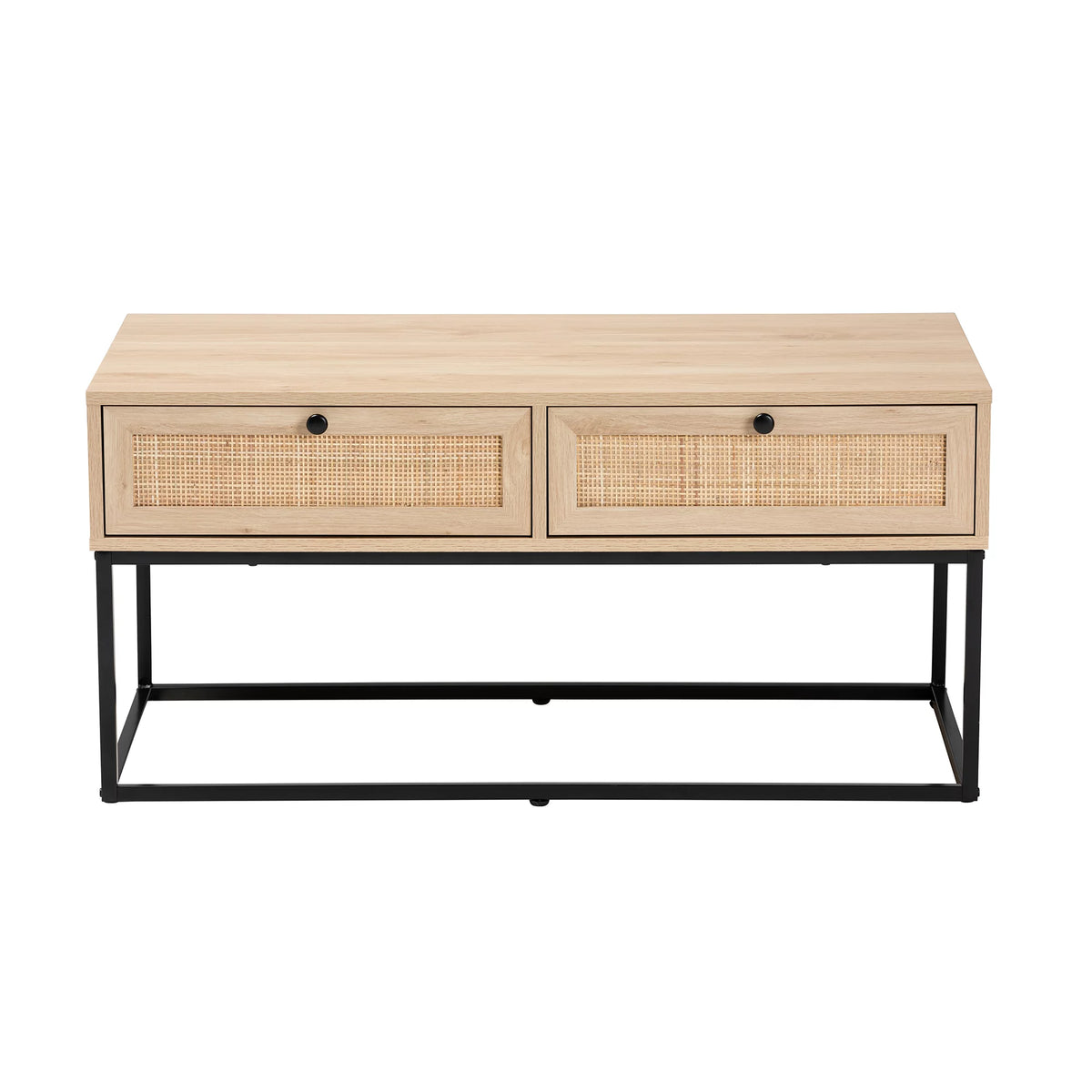 Natural Brown Wood and Rattan 2-Drawer Coffee Table G166
