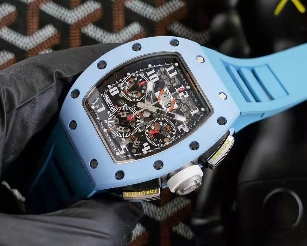 Skeleton Dial Blue Bezel Blue Rubber Strap Watch Y52009