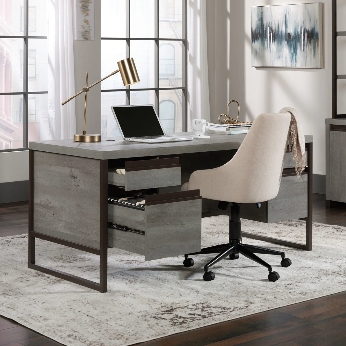 Engineered Wood Executive Desk in Mystic Oak M3418