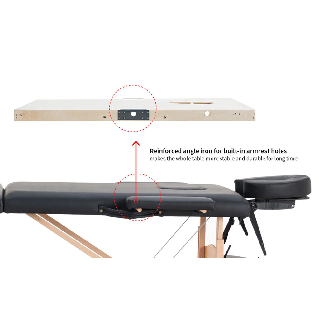Portable 3 Folding Black Massage Table with Carry Case M7906