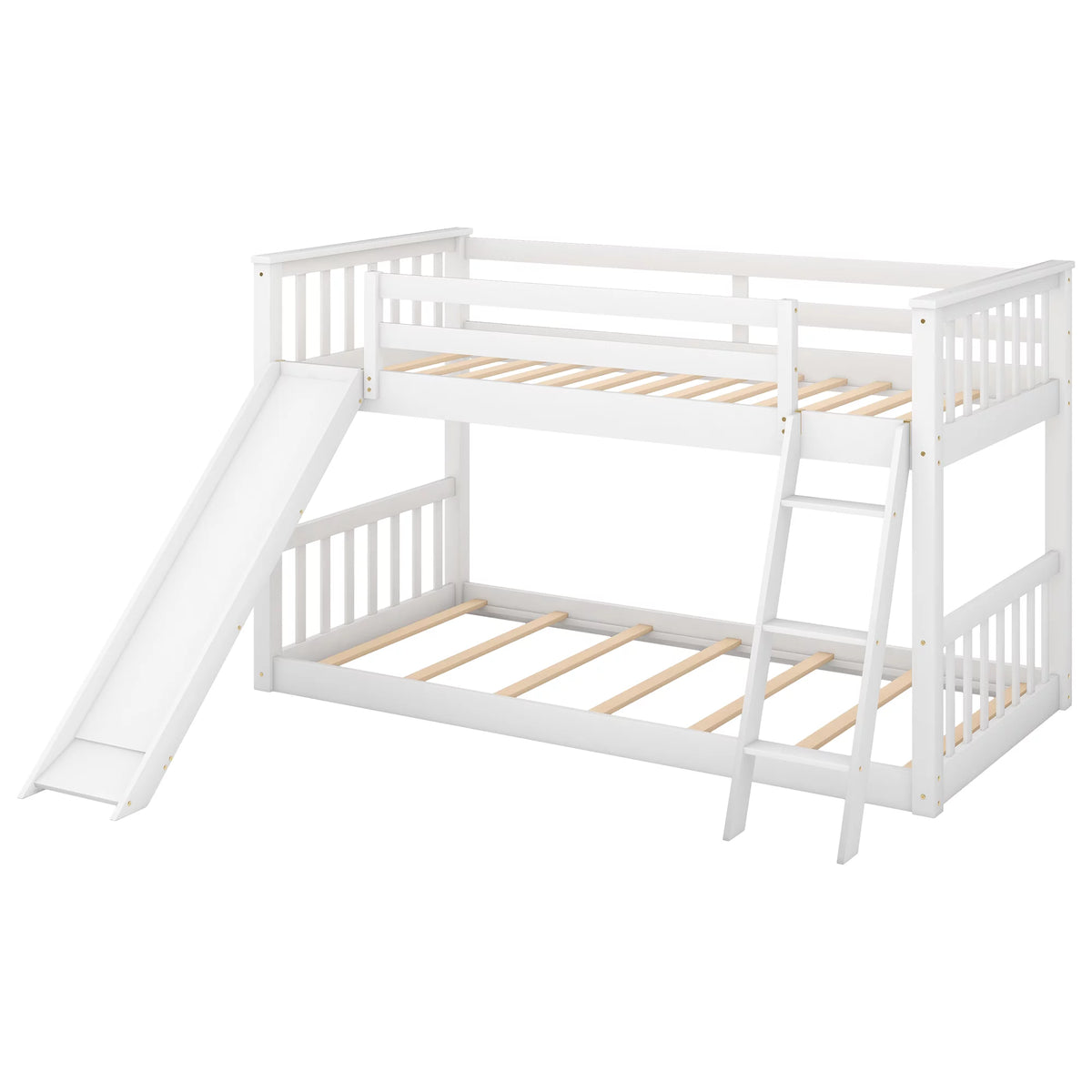 Twin over Twin Solid Wood Bunk Bed with Slide and Ladder F88336