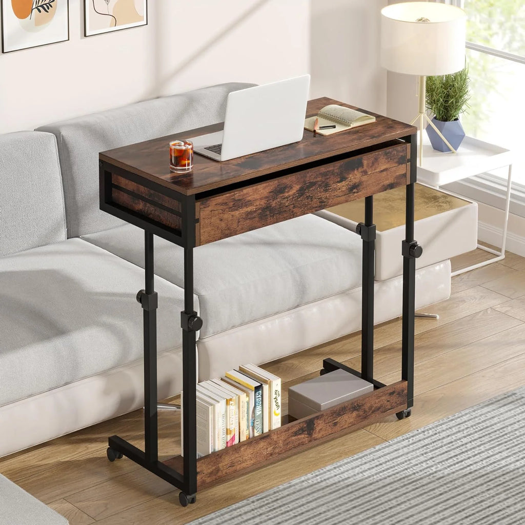 Adjustable Side Table with Drawers & Wheels R652063