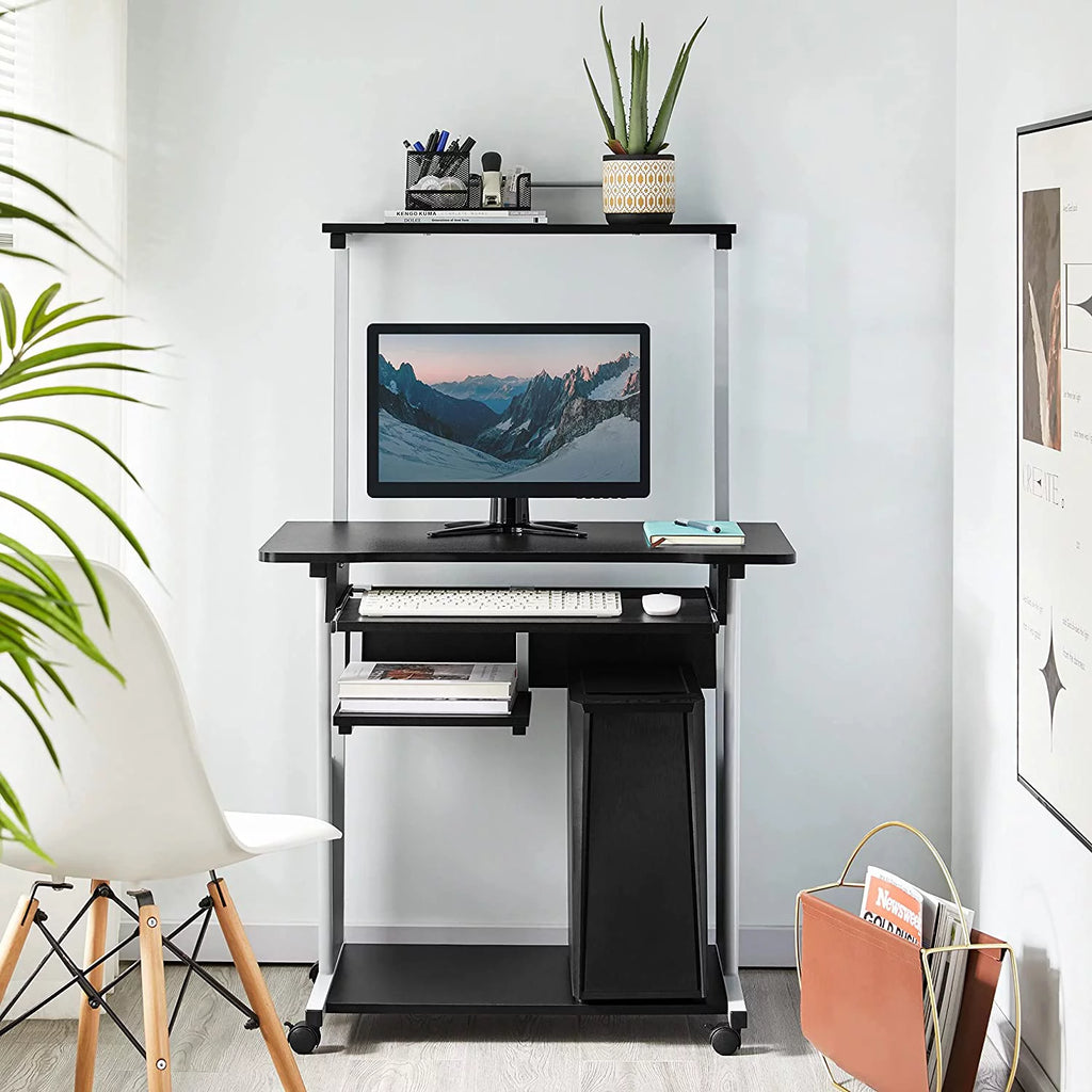 Black 2 Tier Mobile Computer Desk with Printer Shelf Q94175