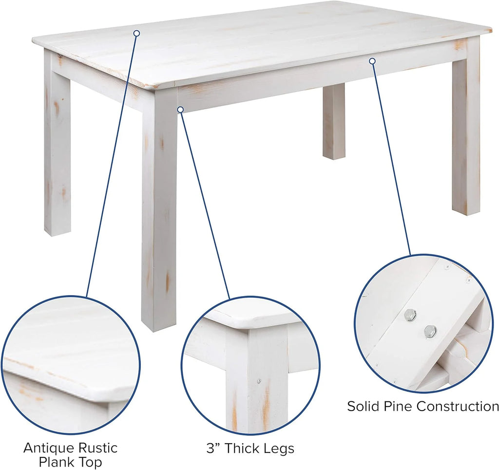60" X 38" Rectangular Antique Rustic White Solid Pine Dining Table N412