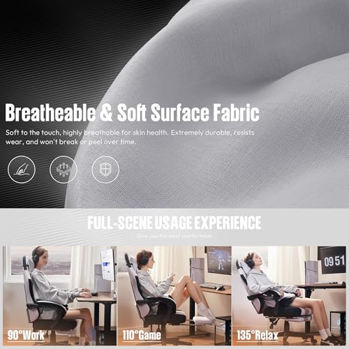 Beige Fabric Ergonomic Gaming Chair with Footrest X497087