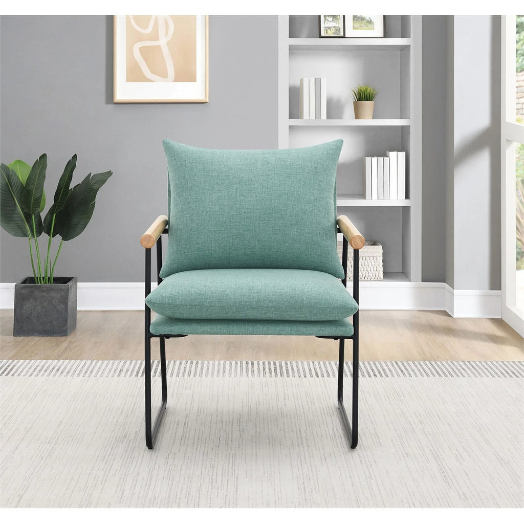 Sage Green Fabric Armchair with Black Sled Base Q38576