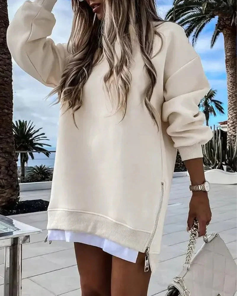 Long Sleeve Zipper Oversized Sweatshirt U2465