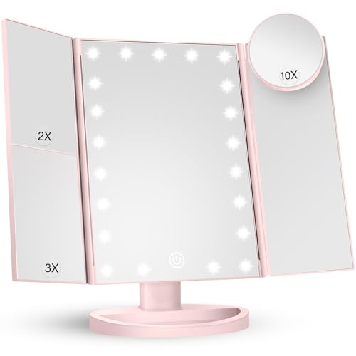 White Trifold Makeup Mirror with Lights L8825